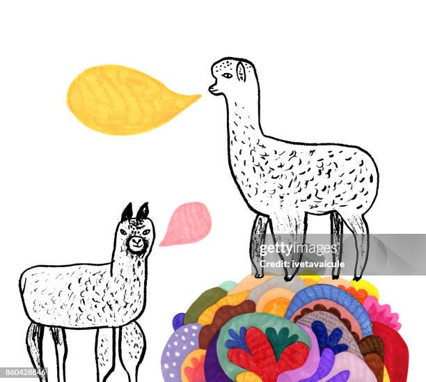 hand drawn alpacas - alpaca stock illustrations