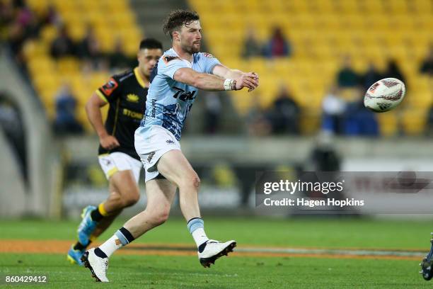 Dan Hawkins of Northland passes during the round nine Mitre 10 Cup match between Wellington and Northland at Westpac Stadium on October 12, 2017 in...