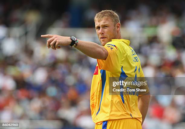 Andrew Flintoff of Chennai directs the field during the IPL T20 match between Mumbai Indians and Chennai Super Kings at Newlands Cricket Ground on...