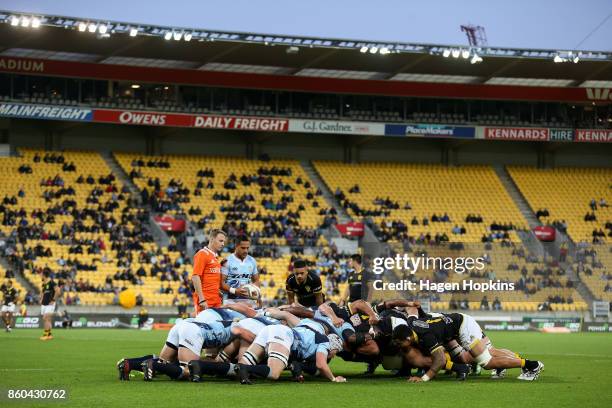 Sam Nock of Northland waits to feed a scrum during the round nine Mitre 10 Cup match between Wellington and Northland at Westpac Stadium on October...