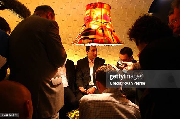 Wladimir Klitschko of the Ukraine speaks to reporters during a press conference at The Hospital Club on April 20, 2009 in London, England. The IBF,...