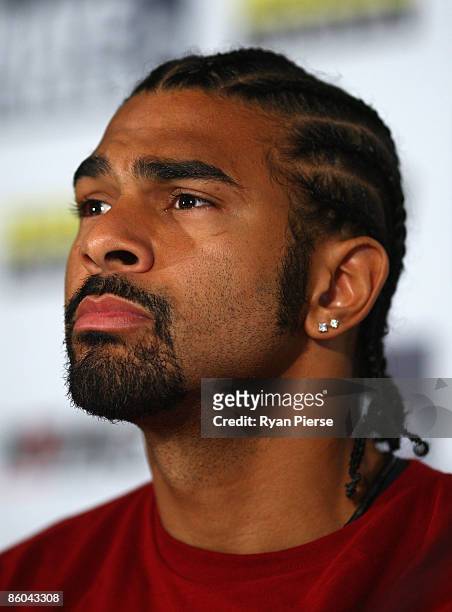 David Haye of the United Kingdom speaks to reporters during a press conference at The Hospital Club on April 20, 2009 in London, England. The IBF,...