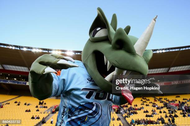 Northland mascot, Tane the Taniwha, poses during the round nine Mitre 10 Cup match between Wellington and Northland at Westpac Stadium on October 12,...