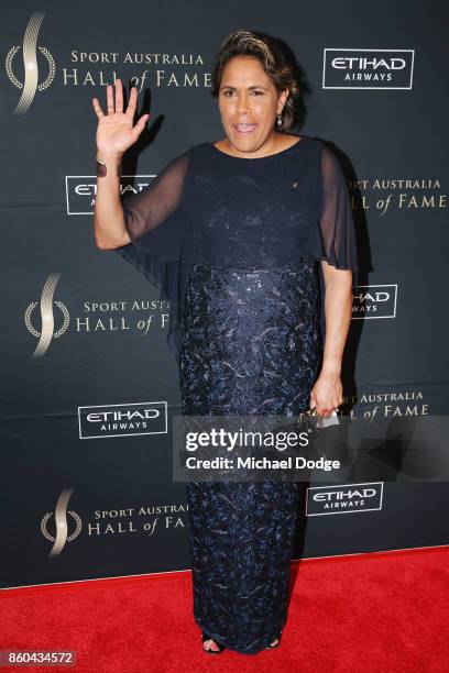 Cathy Freeman poses at the Sport Australia Hall of Fame Annual Induction and Awards Gala Dinner at Crown Palladium on October 12, 2017 in Melbourne,...