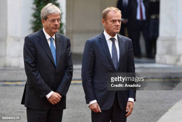 Italian Prime Minister Paolo Gentiloni welcomes President of European Council Donald Tusk with an welcoming ceremony at Palazzo Chigi in Rome, Italy...
