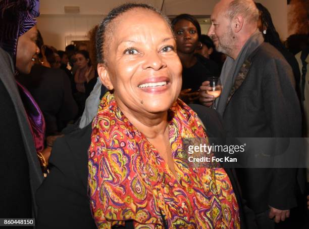 Former minister Christiane Taubira attends the "Afro" Rokhaya Diallo and photographer Brigitte Sombie Exhibition at Maison des Metallos on October...