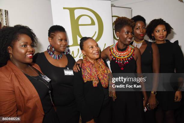 Minister Christiane Taubira poses with fans for a selfie during the "Afro" Rokhaya Diallo and photographer Brigitte Sombie Exhibition at Maison des...