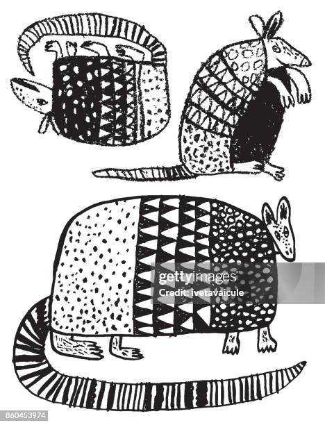 hand drawn armadillo on white background - armadillo stock illustrations