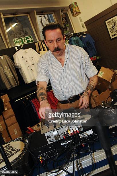 Andrew Weatherall DJing in store at Rough Trade East record shop on April 18, 2009 in London, England.