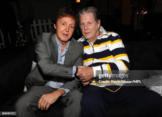 Paul McCartney and Brian Wilson backstage at the Coachella Music and Arts Festival at the Empire Polo Field on April 17, 2009 in Palm Desert,...