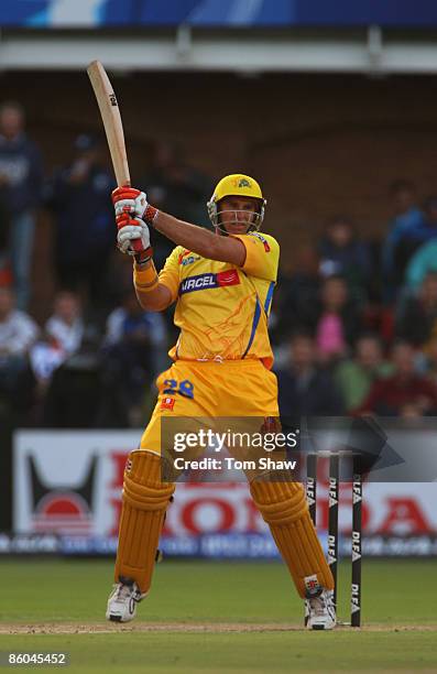 Matthew Hayden of Chennai hits out during IPL T20 match between Chennai Super Kings and Royal Challengers Bangalore at St Georges Cricket Ground on...