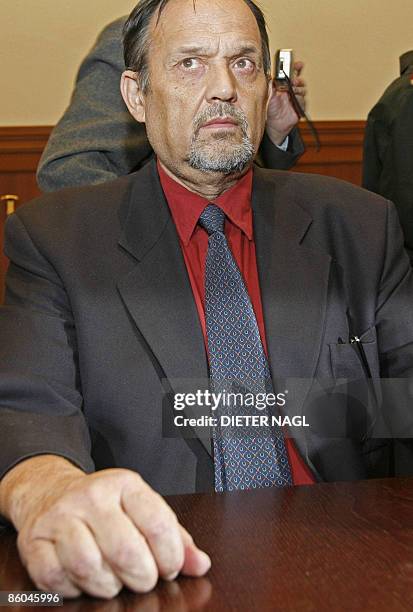 This file picture taken on December 3, 2007 shows convicted Austrian Holocaust-denier Gerd Honsik taking place for a hearing at a court in Vienna....