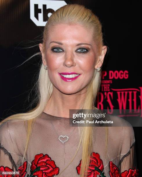 Actress Tara Reid attends the premiere for TBS's "Drop The Mic" and "The Joker's Wild" at The Highlight Room on October 11, 2017 in Los Angeles,...