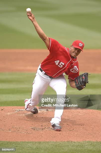 Daniel Cabrera of the Washington Nationals pitches during the game against the Florida Marlins at Nationals Park in Washington, D.C. On Sunday, April...