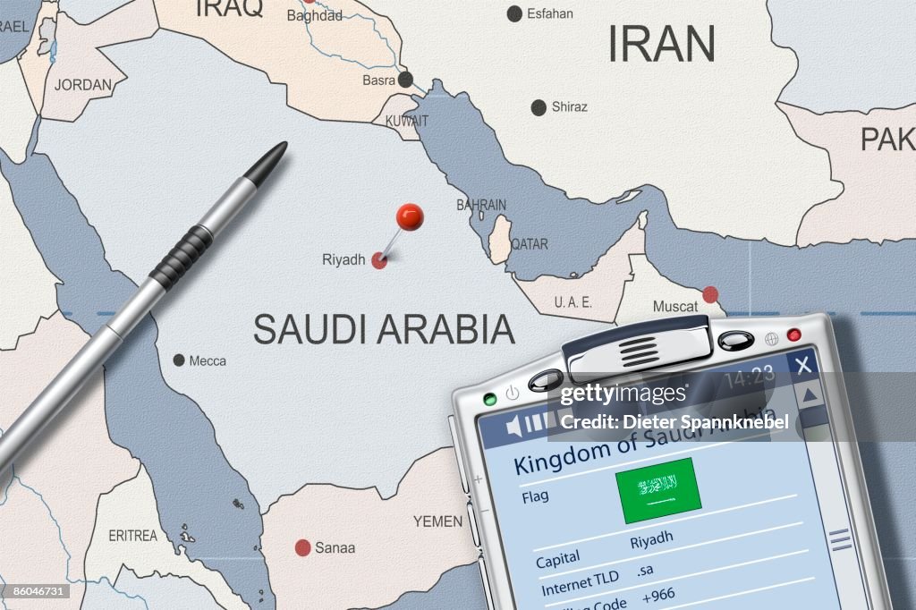 PDA on map of Saudi Arabia displaying info