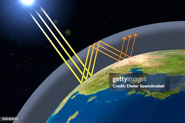 shafts of sunlight reflected by earth atmosphere - ozonschicht stock-fotos und bilder