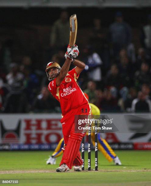 Robin Uthappa of Bangalore hits out during IPL T20 match between Chennai Super Kings and Royal Challengers Bangalore at St Georges Cricket Ground on...