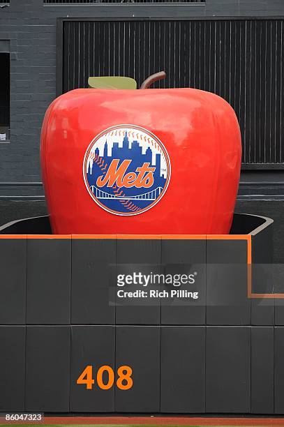 Detail view of the home run apple prior to the game between the Milwaukee Brewers and the New York Mets at Citi Field in Flushing, New York on...