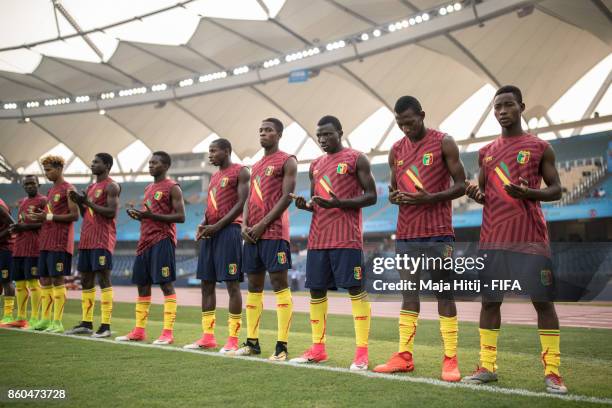 Players of Mali pray prior the FIFA U-17 World Cup India 2017 group A match between Mali and New Zealand at Jawaharlal Nehru Stadium on October 12,...