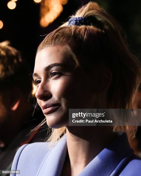 Fashion Model Hailey Baldwin attends the premiere for TBS's "Drop The Mic" and "The Joker's Wild" at The Highlight Room on October 11, 2017 in Los...