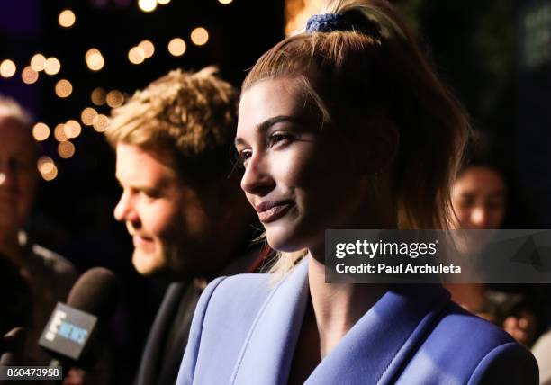 Fashion Model Hailey Baldwin attends the premiere for TBS's "Drop The Mic" and "The Joker's Wild" at The Highlight Room on October 11, 2017 in Los...