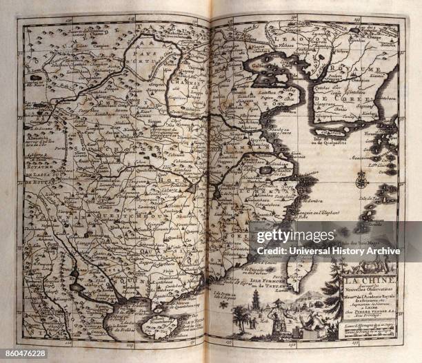 Map of China, from voyages made to Persia and India 1727, by Johan Albrecht de Mandelslo . Seventeenth-century German adventurer, who wrote about his...