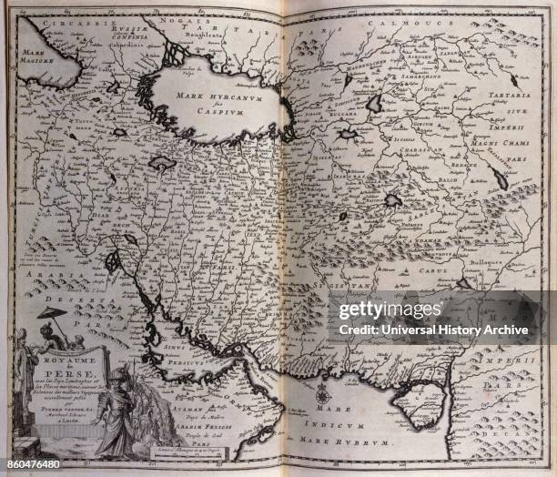 Map of the Persian Empire. 17th century. Illustration from voyages made to Persia and India 1727, by Johan Albrecht de Mandelslo ....