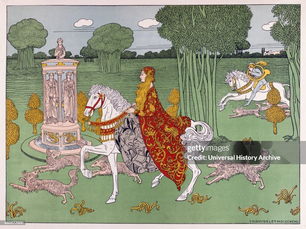 Medieval hunting scene by Charles Doudelet