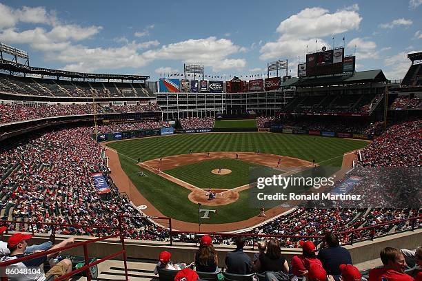 General view of the Kansas City Royals and the Texas Rangers on April 19, 2009 at Rangers Ballpark in Arlington, Texas.