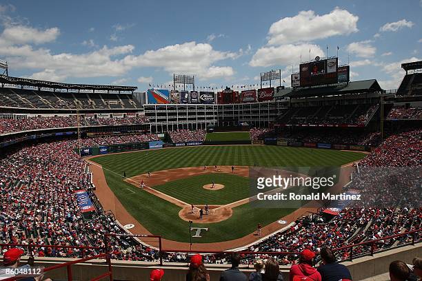 General view of the Kansas City Royals and the Texas Rangers on April 19, 2009 at Rangers Ballpark in Arlington, Texas.