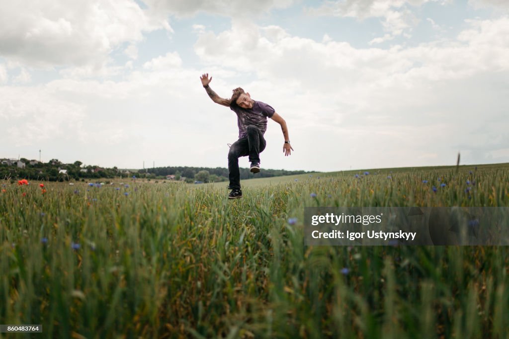 Man jumping in the field