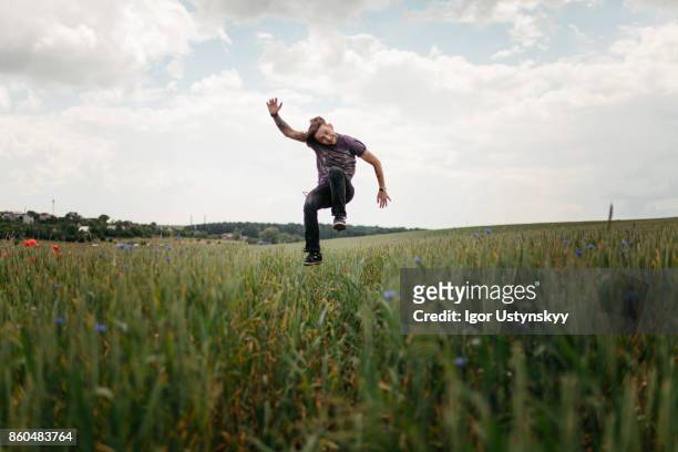 Man jumping in the field