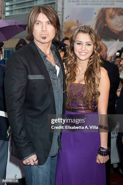 Billy Ray Cyrus and Miley Cyrus attends 'Hannah Montana:The Movie' premiere on April 20, 2009 in Rome, Italy.