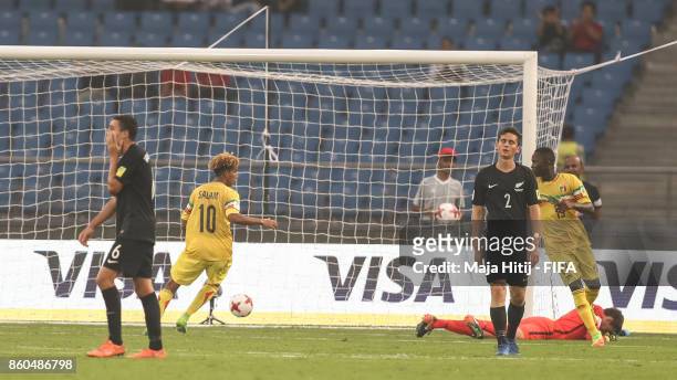 Salam Jiddou of Mali scores his team's first goal to make it 1-0 during the FIFA U-17 World Cup India 2017 group A match between Mali and New Zealand...