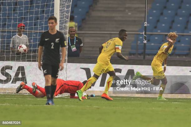 Salam Jiddou of Mali celebrates after scoring his team's first goal to make it 1-0 during the FIFA U-17 World Cup India 2017 group A match between...