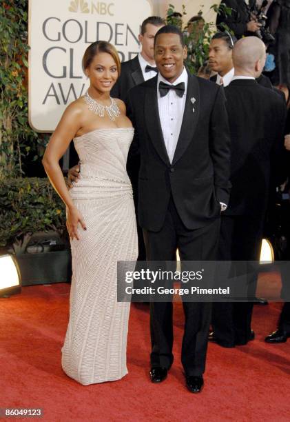 Singer Beyonce and rapper Jay Z arrive at the 66th Annual Golden Globe Awards held at the Beverly Hilton Hotel on January 11, 2009 in Beverly Hills,...