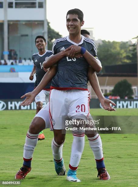 Giovanni Bogado of Paraguay celebrates his goal during the FIFA U-17 World Cup India 2017 group B match between Turkey and Paraguay at Dr DY Patil...