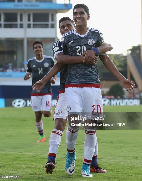 Giovanni Bogado of Paraguay celebrates his goal during the FIFA U-17 World Cup India 2017 group B match between Turkey and Paraguay at Dr DY Patil...