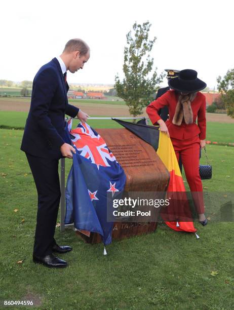 Prince William, Duke of Cambridge and Princess Astrid of Belgium unveil a commemorative plaque as they attend the New Zealand national commemoration...