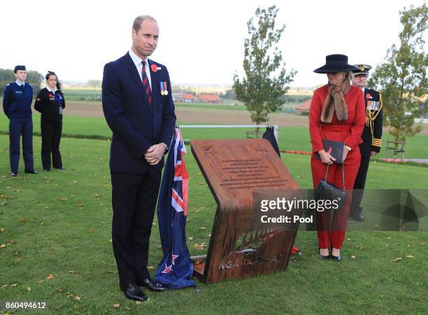 Prince William, Duke of Cambridge and Princess Astrid of Belgium unveil a commemorative plaque as they attend the New Zealand national commemoration...