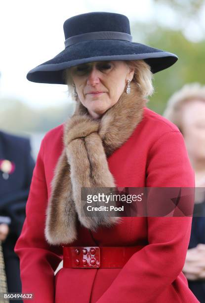 Princess Astrid of Belgium attends the New Zealand national commemoration for the Battle of Passchendaele at Tyne Cot Cemetery on October 12, 2017 in...