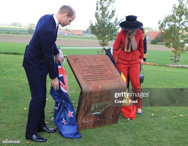 Prince William, Duke of Cambridge and Princess Astrid of Belgium unveil a commemorative plaque as they attend the New Zealand national commemoration...