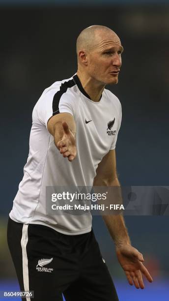 Danny Hay, Head Coach of New Zealand reacts during the FIFA U-17 World Cup India 2017 group A match between Mali and New Zealand at Jawaharlal Nehru...