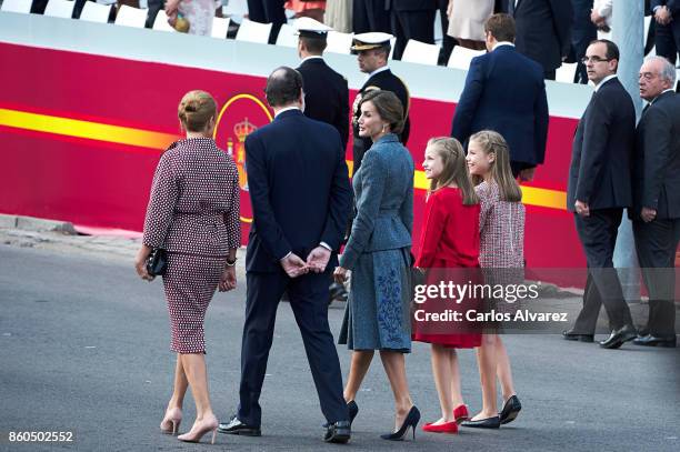 Spanish Minister of Defence Maria Doroles de Cospedal, Spanish Prime Minister Mariano Rajoy, Queen Letizia of Spain, Princess Leonor of Spain and...