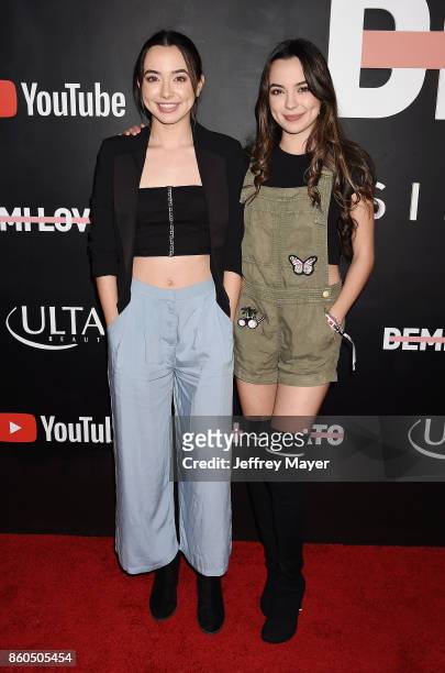 YouTubers Veronica Merrell and Vanessa Merrell arrive at the Premiere Of YouTube's 'Demi Lovato: Simply Complicated' at the Fonda Theatre on October...