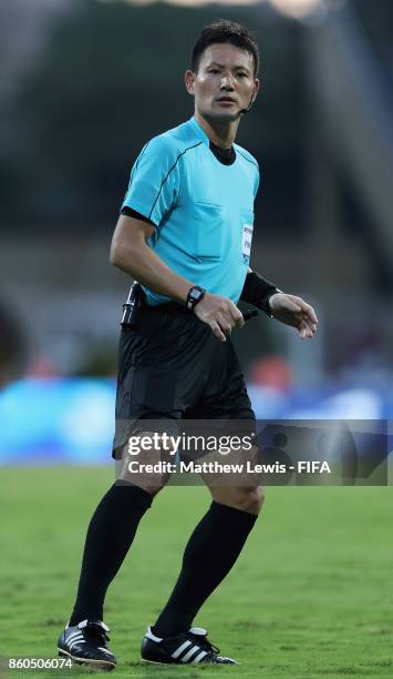 Referee Ryuji Sato in action during the FIFA U-17 World Cup India 2017 group B match between Turkey and Paraguay at Dr DY Patil Cricket Stadium on...