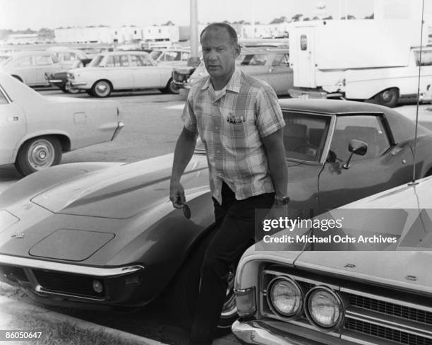 Apollo 11 astronaut Edwin "Buzz" Aldrin arrives at the flight crew training building of the NASA Kennedy Space Center in Florida, one week before the...