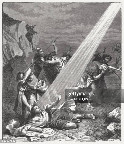 conversion of paul the apostle (acts 9), published in 1886 - blinds stock illustrations