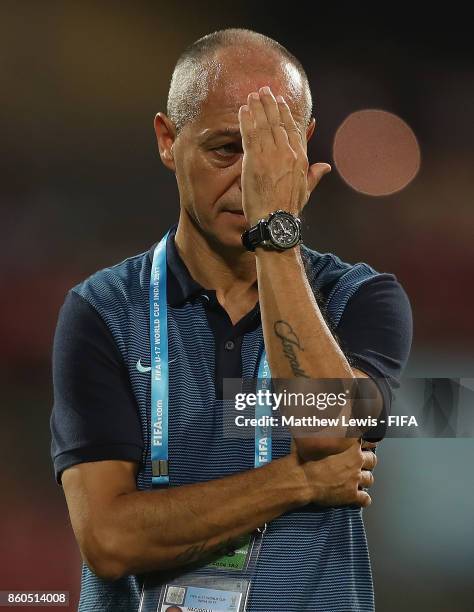 Mehmet Hacioglu, Head Coach of Turkey looks on during the FIFA U-17 World Cup India 2017 group B match between Turkey and Paraguay at Dr DY Patil...