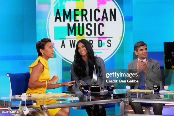 Ciara joins Good Morning America anchors Robin Roberts and George Stephanopoulos as she announces the 2017 American Music Awards nominations at Good...
